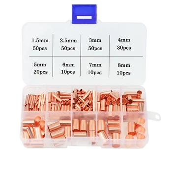 

230PCS Copper connecting pipe wire joint small copper tube intermediate joint direct connection pressure pipe cold pressed