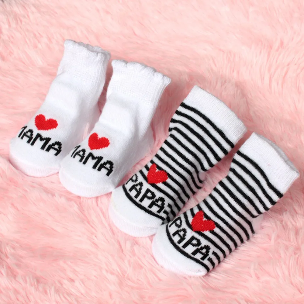 

Baby Infant Boy Girl Slip-resistant Floor Socks Love Mama Papa Letter Socks Striped Print