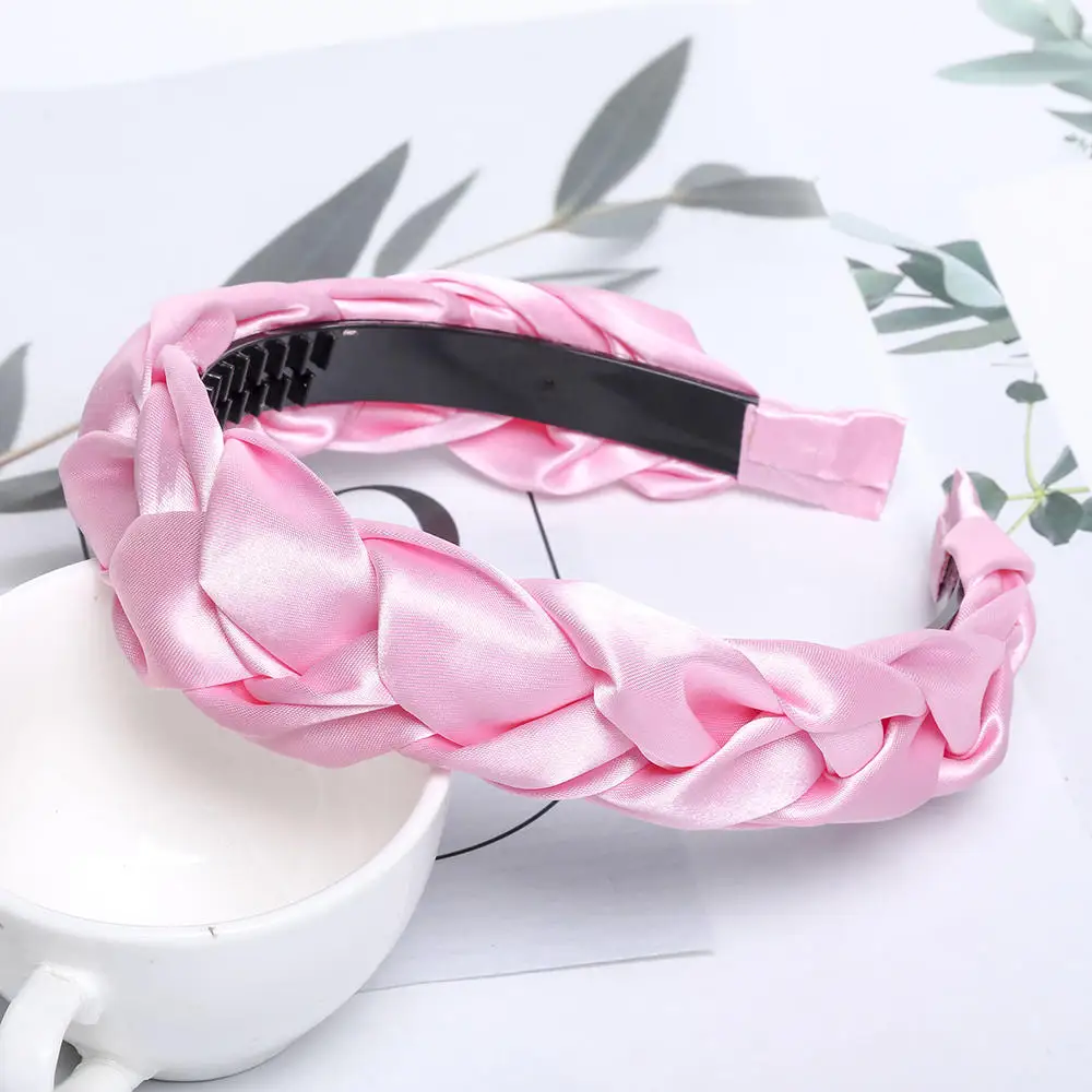 Корейская плетеная лента для волос женская тканевая завязанная повязка на голову винтажные твист аксессуары для волос в виде тюрбана фиксированная широкая лента для волос аксессуар для волос в стиле бохо - Цвет: pink