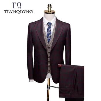 

TianQiong Boutique Men Suit Business Suits Tuexdos Wedding Party Dress Casual Slim Men Suit Tuexdos Blazer + Pants + shirt