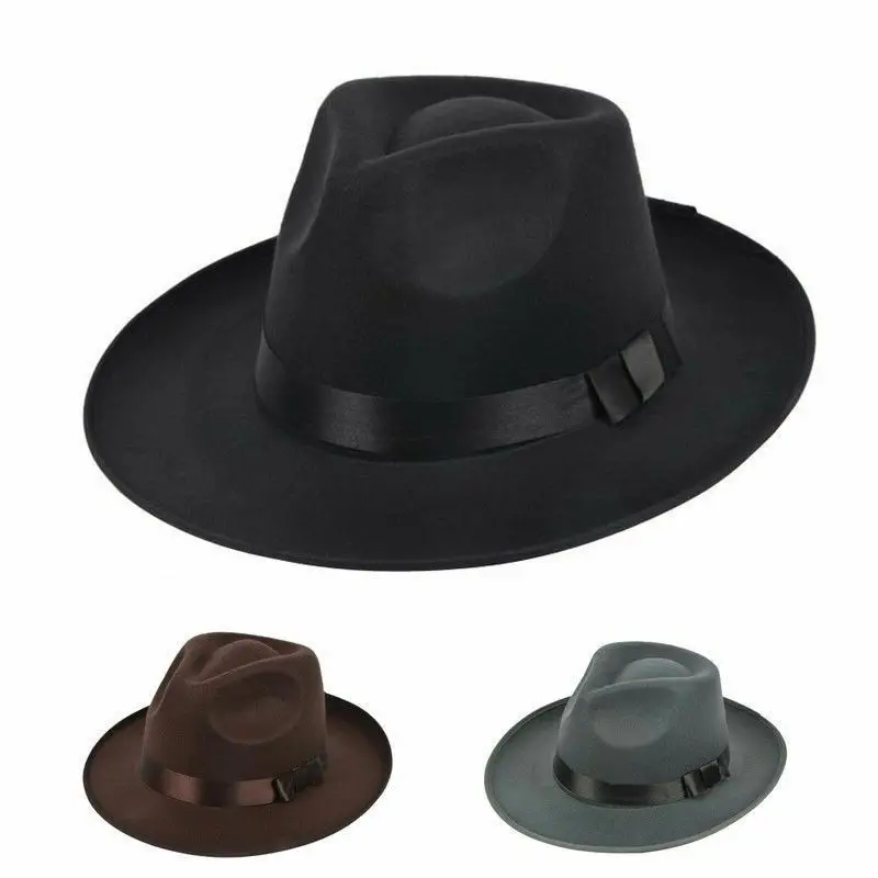 Винтажный Herren Damen Hart Filz Kappe breite Krempe Fedora Trilby Панама Федора Трилби Панама Шляпа Гангстера Новинка