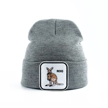 Новые модные повседневные шапочки для мужчин и женщин, теплая вязаная зимняя шапка с вышивкой, Мультяшные бейсболки с животными, хип-хоп, Skullies Bone Garros