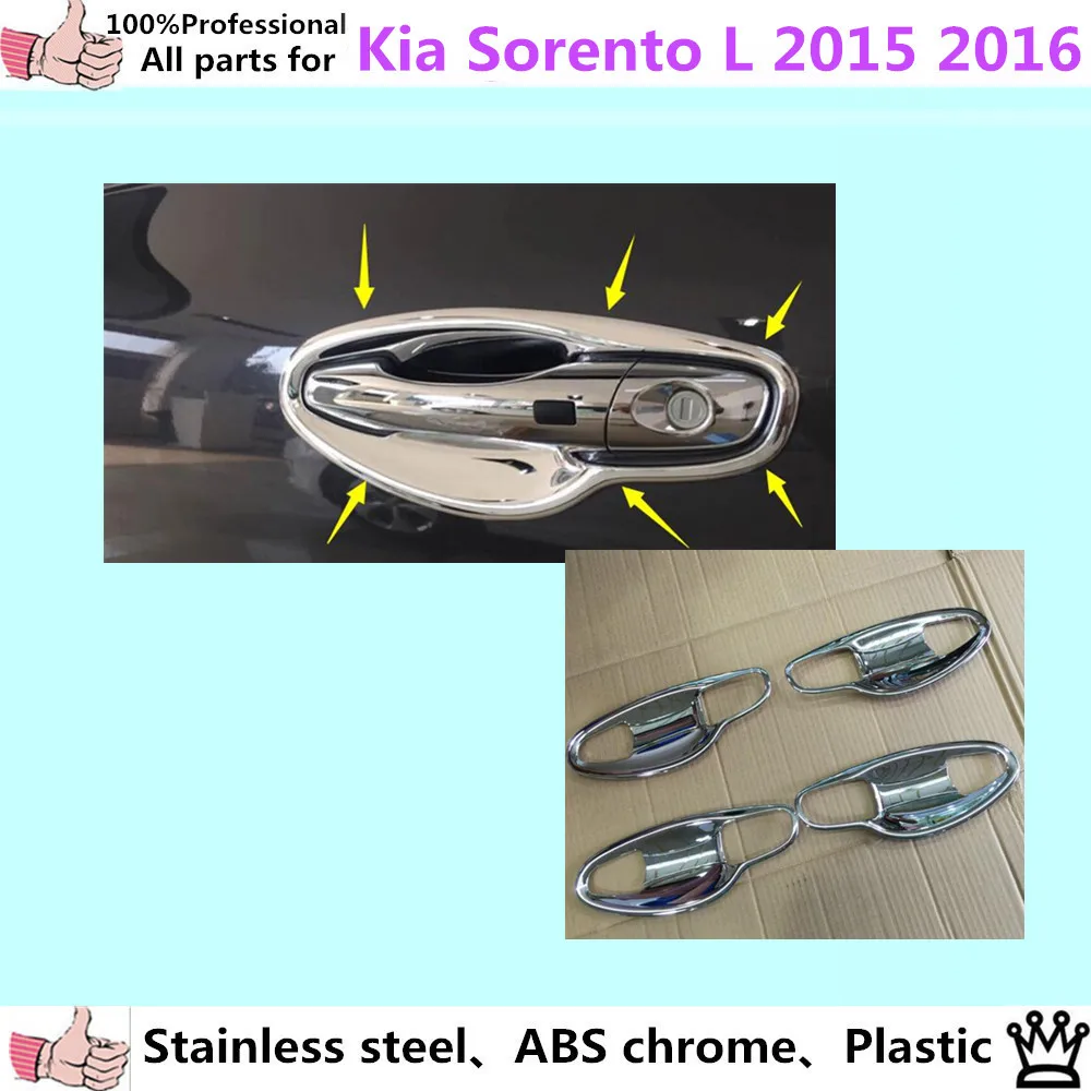 Prix pour Pour Kia Sorento L 2015 2016 Voiture style de carrosserie détecteur garniture ABS chrome porte extérieure Bol bâton lampe cadre panneau hottes partie 8 pcs Prix pour Pour Kia Sorento L 2015 2016 Voiture style de carrosserie détecteur garniture ABS chrome porte extérieure Bol bâton lampe cadre panneau hottes partie 8 pcs