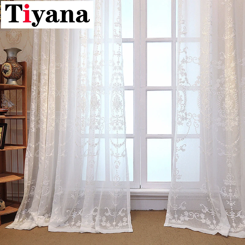 

Europe Luxury Sheer Curtains For Living Room Kitchen Curtains Embroidered Geometric Window Drapes White Window Yarn P014D4