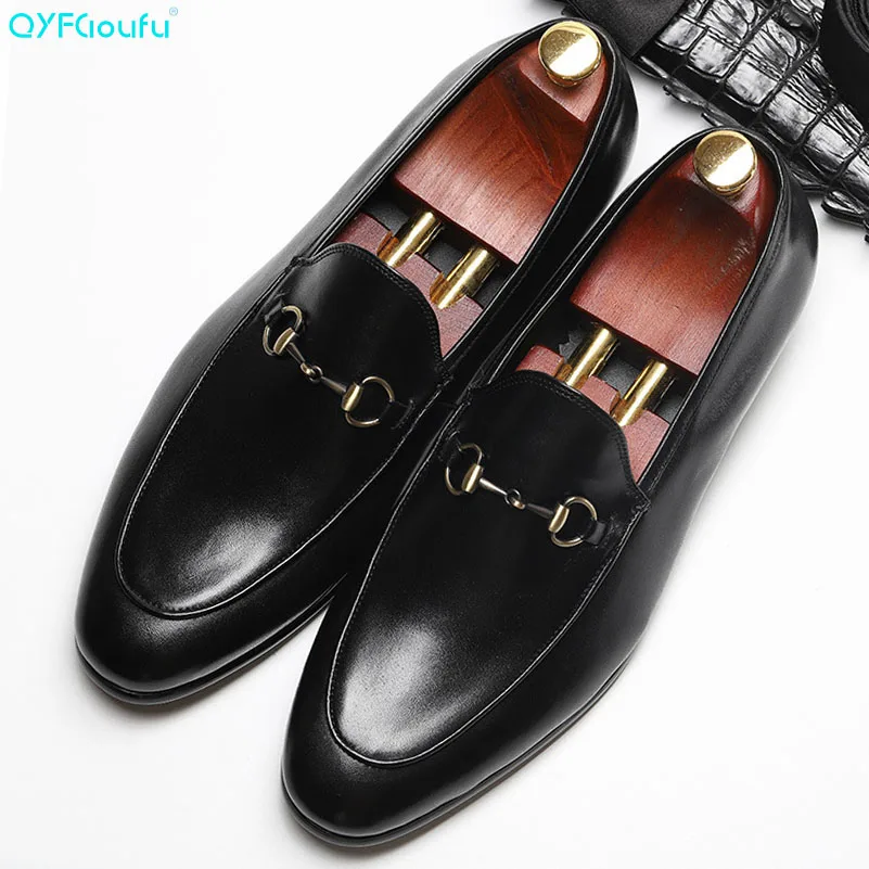 

QYFCIOUFU 2019 Brand Genuine Leather Business Men Dress Shoes Retro Slip On Oxford Shoes For Men Fashion Men Shoes Wedding
