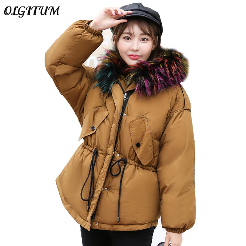 #*Cheap Hot Sale!Winter New Women Overcoat High Quality big fur collar cotton coat thicken warm loose coat fur hooded Fashion outwear