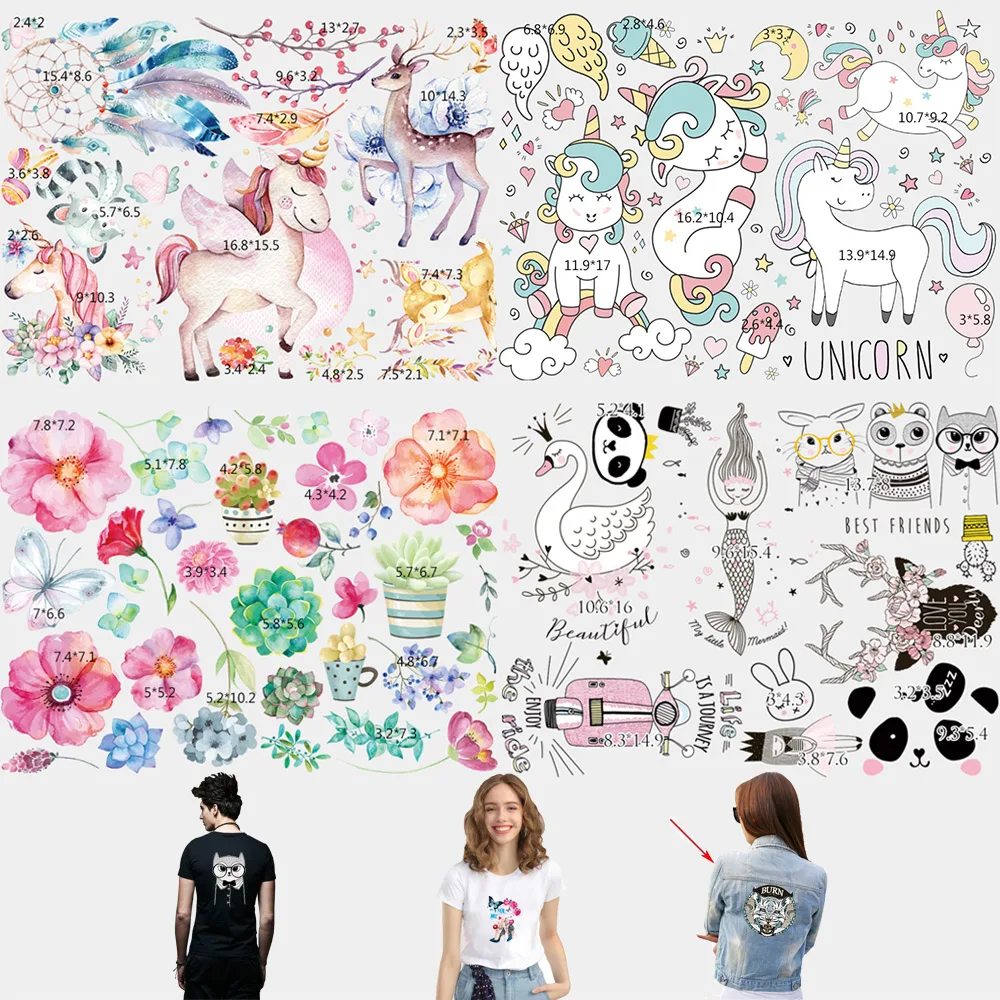 

Cute Cartoon Animals Iron On Patches T-shirt Jeacket Decoration Heat Transfer Stickers Printing On Clothes A-level Washable