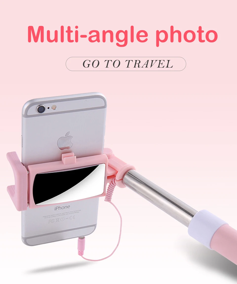 4 Color Mini Extendable Handheld Selfie Stick Stainless Steel Folding Wire Control Android Phone Handheld selfie sticks (4)
