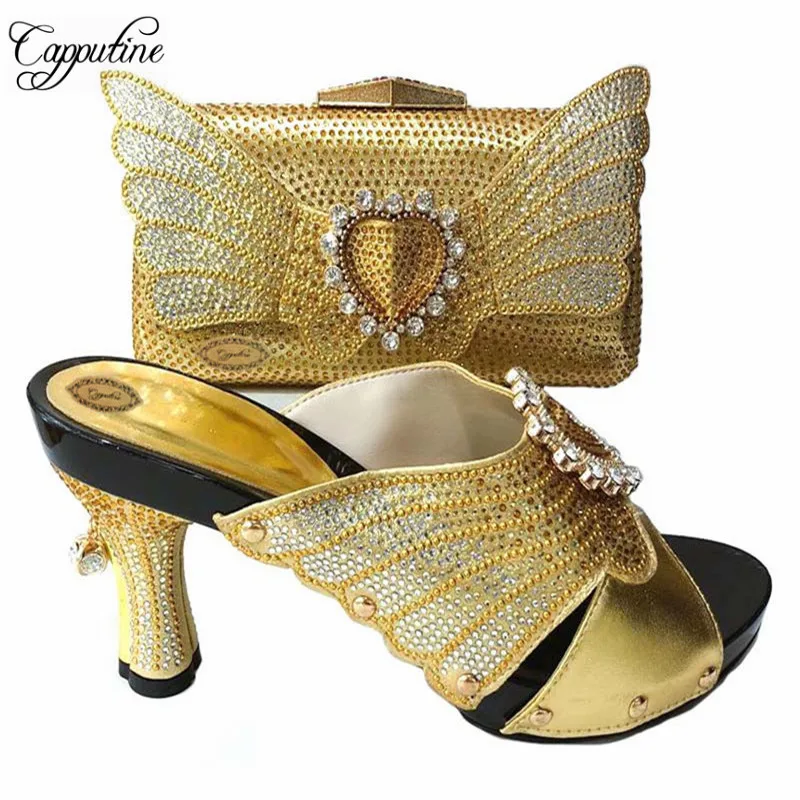 

2018 New Fashion Elegant Women's Sandal Shoes And Bag Set Italian Slipper Shoes With Matching Bags For Party Size 37-43 TX-652