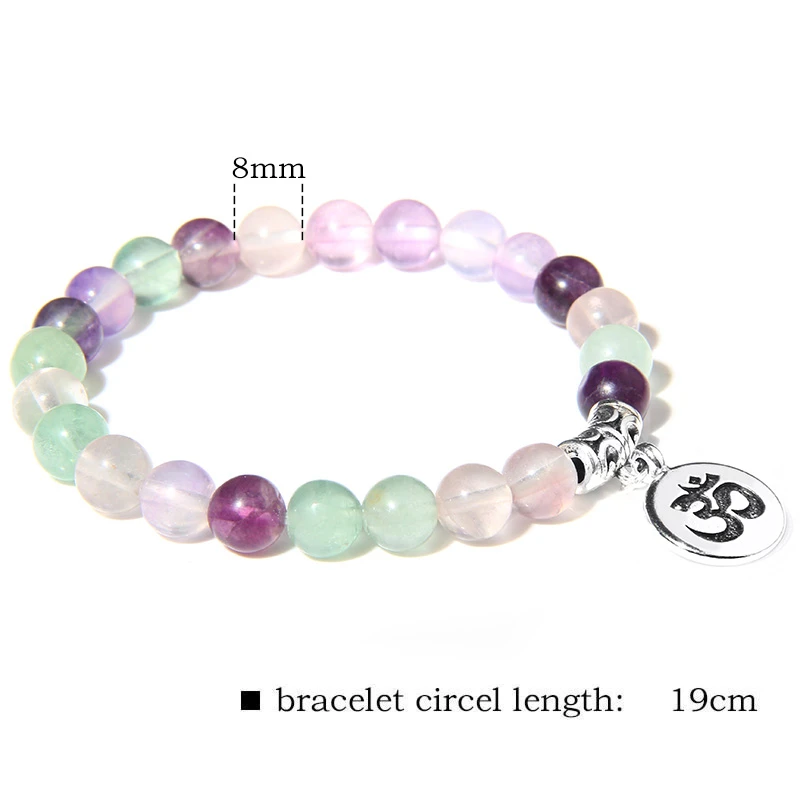 Colorful Fluorite Beads Bracelet for Women Round Natural Purple Beads Ohm Charm Bracelet Jewelry Fit Women Girls Fovers Friend