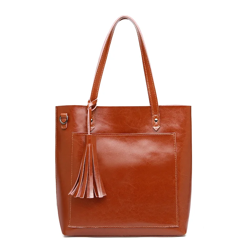 

Fashion Top-handle Shoulder Bags Oil Wax Leather Handbag Women Elegant Messenger Bag 2019 Latest Tote European Shopping Handbag