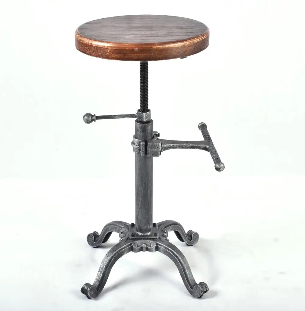 Metal Industrial Furniture Bar Stool Height Adjustable Swivel Pinewood Top Dining Chair Pipe Style Barstool Bar Stools