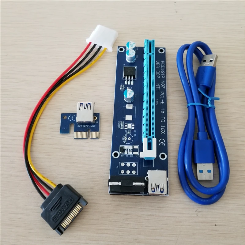 

10set/lot PCIe PCI-E PCI Express Riser Card 1x to 16x USB 3.0 Data Cable SATA to 4Pin IDE Molex Power Supply for BTC Miner Machi