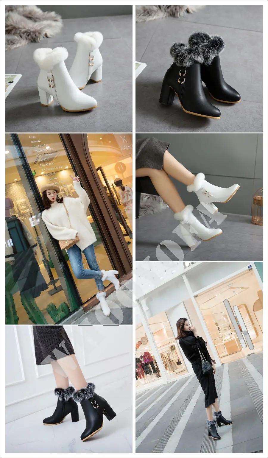 Brand New Winter Sexy White Black Women Furry Snow Boots 3 Inch High Heels Lady Dress Shoes WG31 Plus Big Size 10 33 43 49 52