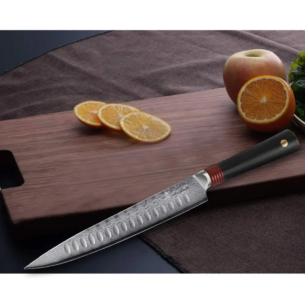  TUO Cutlery Slicing Knife - Japanese AUS-10D Damascus HC Steel Carving Slicer kitchen Knife - Non-s - 33025921342