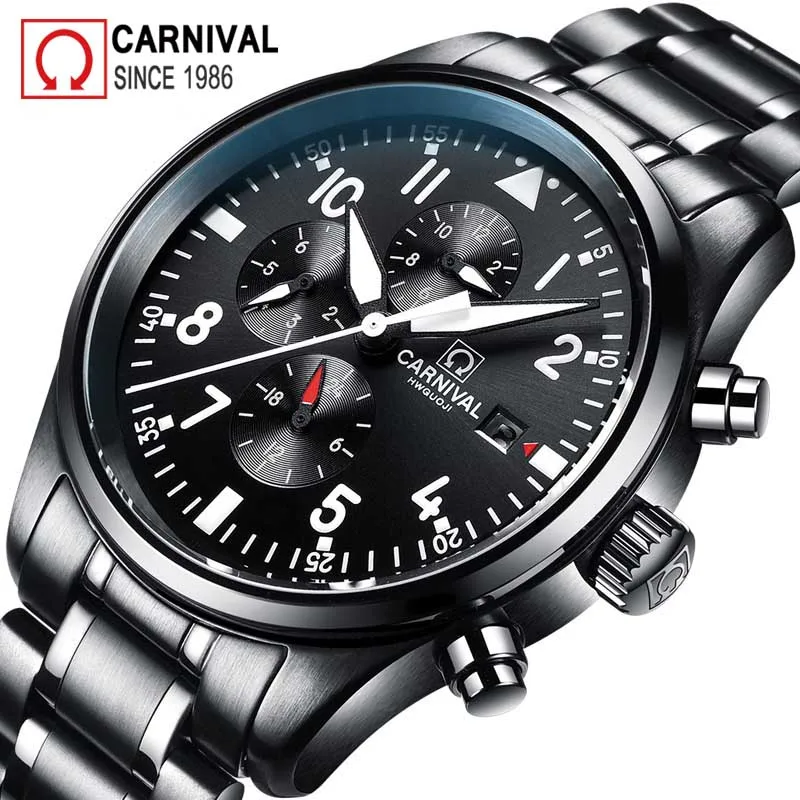كرنفال الرياضة الطيار التلقائي ووتش الرجال ساعات آلية رجل مضيئة للماء العسكرية ساعة متعددة الوظائف montre أوم