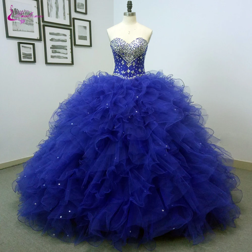 Vestido de Baile Vestido com Drapeado Waulizane Doce Quinceanera Organza Babados Querida Decote Cor