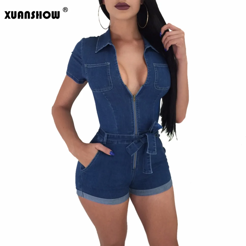 XUANSHOW Romper Fashion Zipper Pocket Short Jumpsuit Playsuit Long
