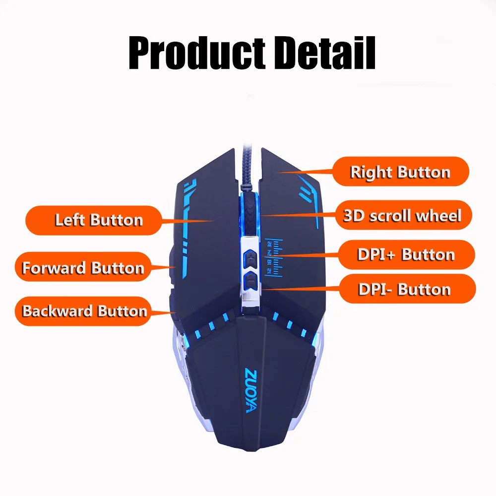 ZUOYA, игровая мышь, профессиональная проводная USB, 7 кнопок, 5500 dpi, светодиодный, оптическая, черная/серая, игровая компьютерная мышь, геймер, Mause, для ПК, ноутбука