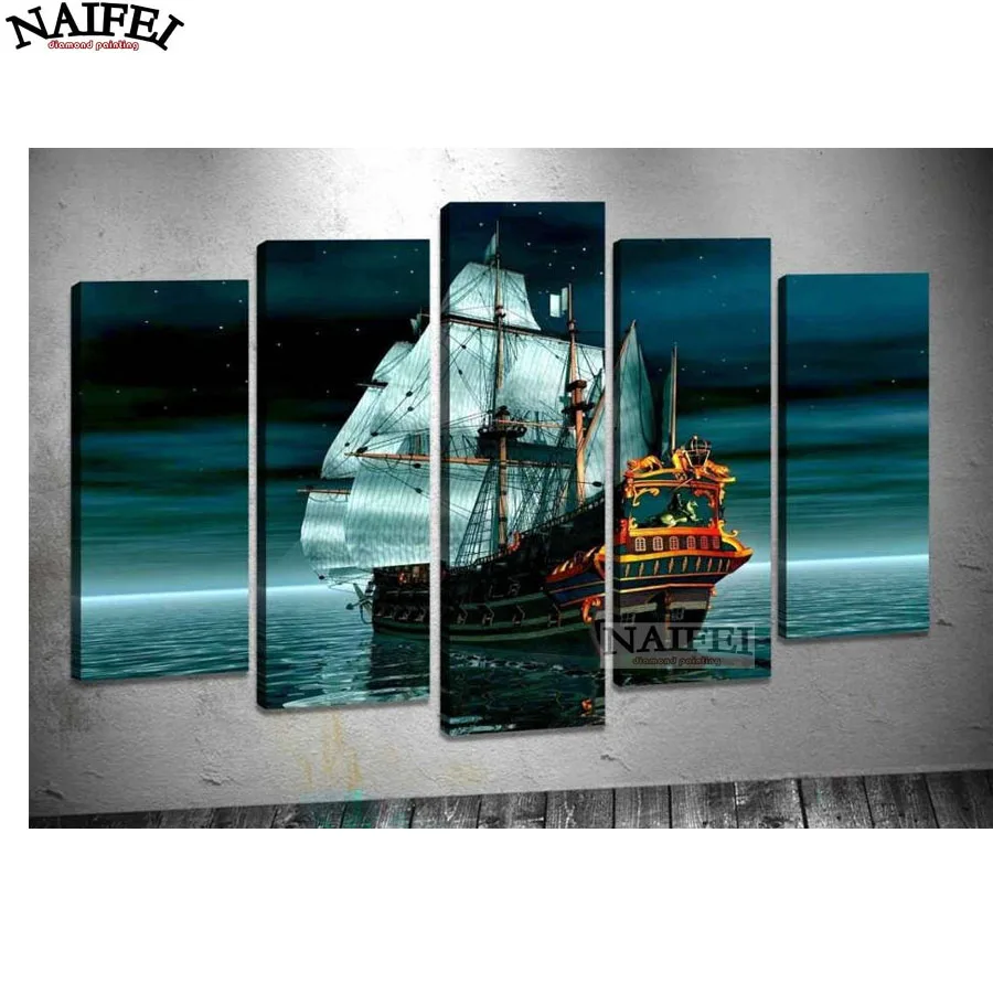 

5 pcs DIY full square 5d Diamond Painting,cross stitch,Sea,sailboat,natural scenery,diamond Embroidery Mosaic sticker home decor