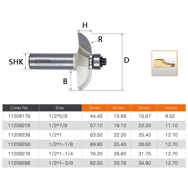 1 шт. 1/2 хвостовик Коув резак с шариковым подшипником Arden маршрутизатор бит, выступающая филёнка бит-Коув деревообрабатывающий инструмент