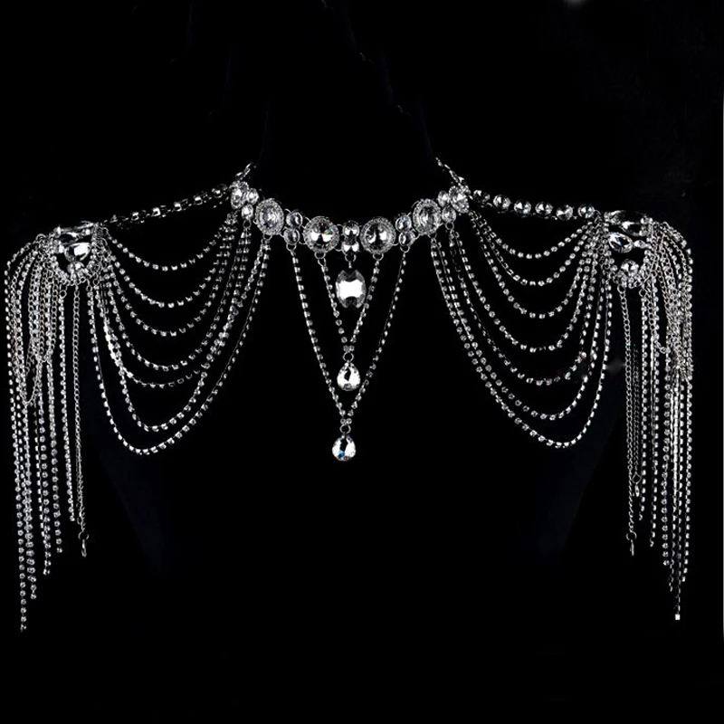 2018 Silver Plated Crystal Bridal Shoulder Chains Big Necklaces Bridal Chain Vintage Wedding