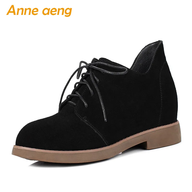 

2019 New Winter Women Ankle Boots Low Square Heel Round Toe Lace-Up Sexy Women Cow Suede Shoes Black Warm Short Martens Boots