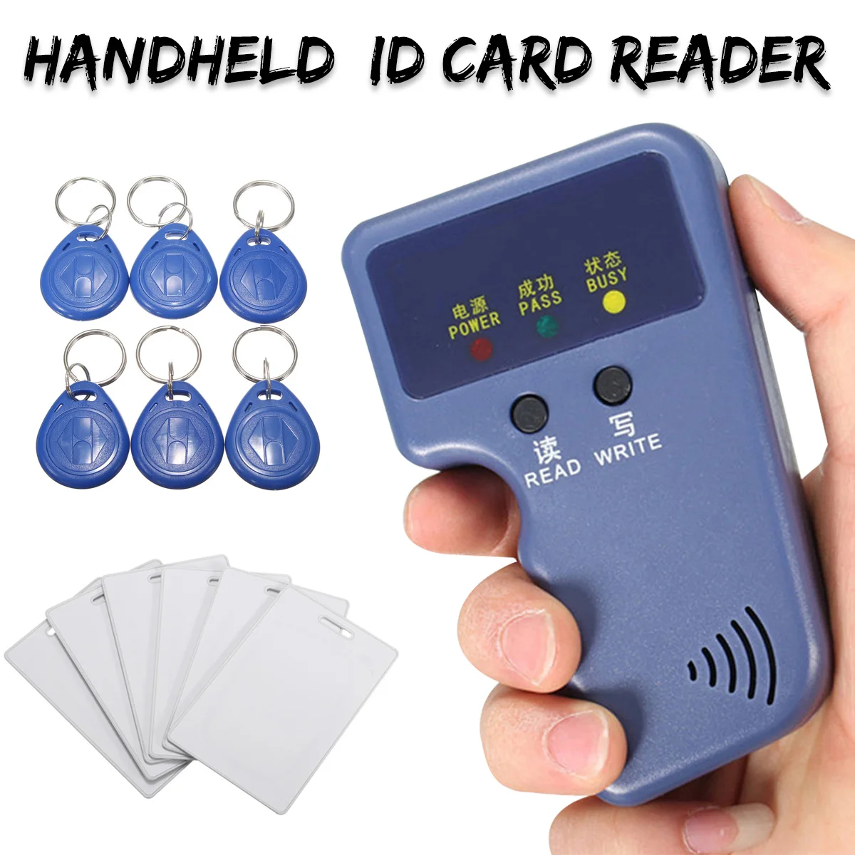 

Handheld 125KHz RFID Duplicator Copier Writer Programmer Reader with 6 Cards 6pcs EM4305 T5577 Rewritable ID Keyfobs Tags Card