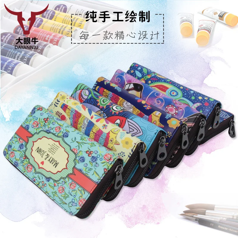 

Womens Genuine Leather Long Clutch Wallet Ladys Floral Interior Slot Purse Cartoon Animal Organizer Cat Fish Brand Money Clip