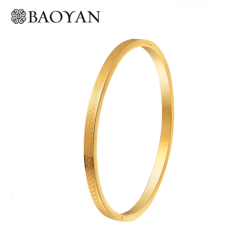 

Baoyan Simple Gold Bangle Women Man Unisex 4mm Surface Texture Screw Bracelet Stainless Steel Bangle For Women Brand Jewelry