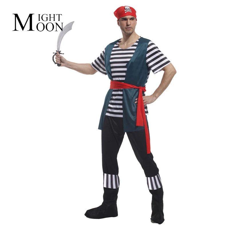 MOONIGHT Хэллоуин Для мужчин Карибский пиратский костюм пират полный костюм Хеллоуин костюм для Для мужчин