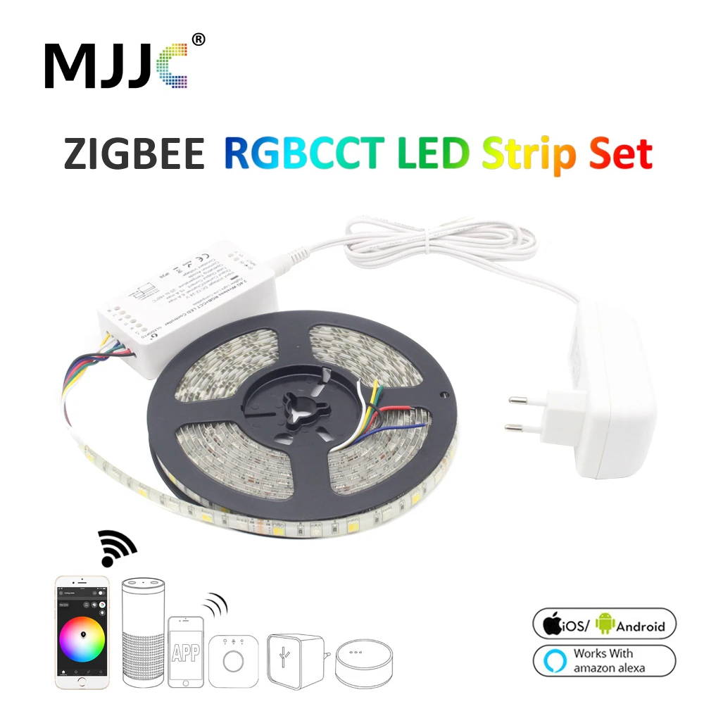 Zigbee RGBCCT LED Strip Light Smart Waterproof SMD 5050 12V 5M LED Stripe  Tape Ribbon ZLL Link Controller Work with Alexa Echo|LED Strips| -  AliExpress