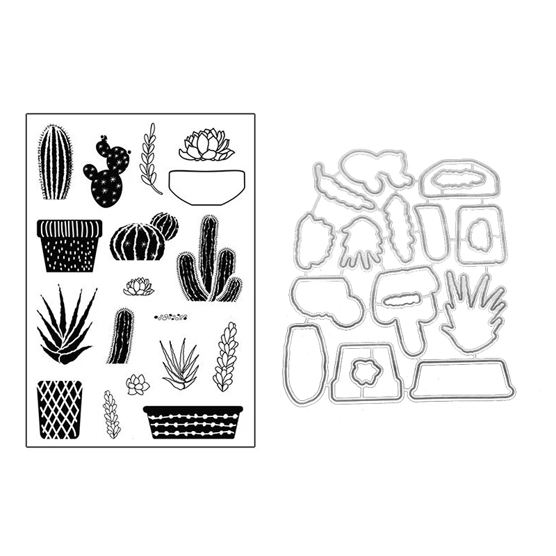 

Plants Cactus Flower Metal Cutting Dies or Rubber Clear Stamps for Scrapbooking DIY Embossing Folder Paper Maker Template Decor