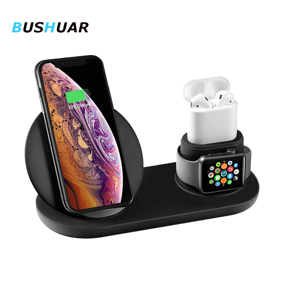 Wireless Charger Fast Charging for iPhone 8 X XS Max XR Apple Watch 4 3 2 Airpods 3 IN 1 Quick Char