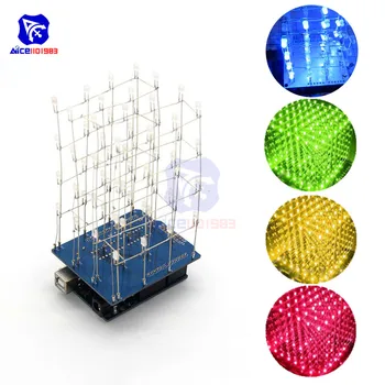 

DIY Kit 74HC595 3D LED Electronic Light 4x4x4 LED Blue/Green/Red/Yellow 64 Cuboids Shield for Arduino I/O IO Expansion Board