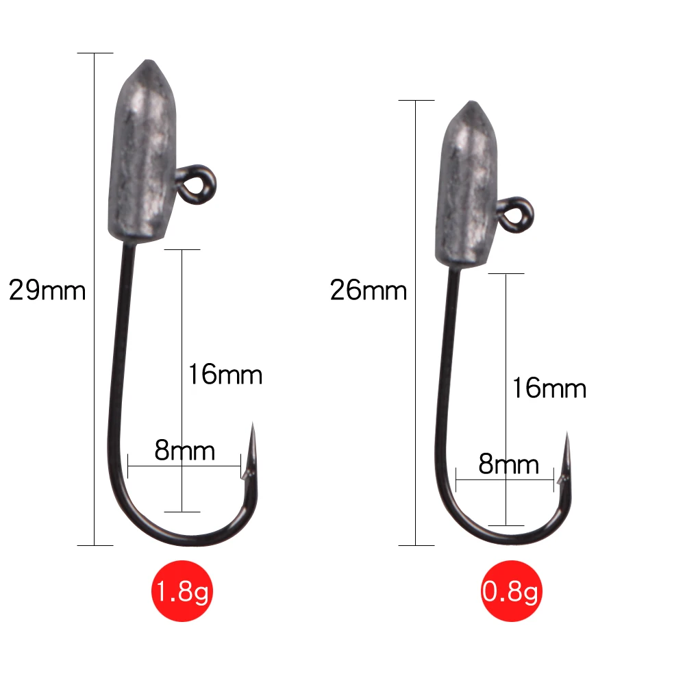 5 шт./лот, высокое качество, свинцовая головка 0,8 г, 1,8 г, 26 мм/29 мм, крючки для ловли карпа, крючки для мягкой приманки, крючки для приманки, один крючок