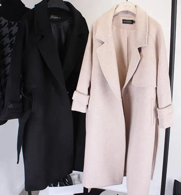 Офисное женское длинное шерстяное пальто с поясом и отложным воротником, шерстяное пальто и куртка на одной пуговице, женские пальто осень-зима