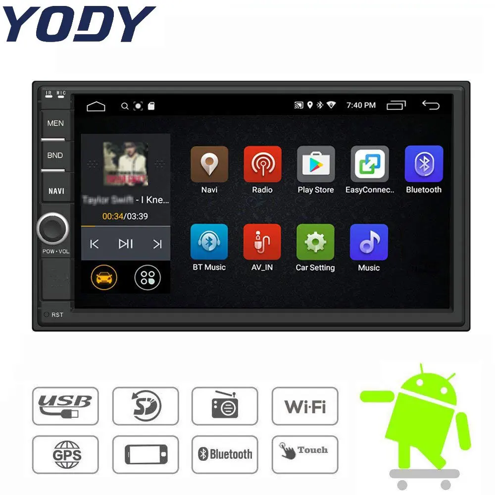 YODY 2 DIN Автомобильная магнитола на андроид gps навигация Bluetooth Wifi AM/FM/RDS радио