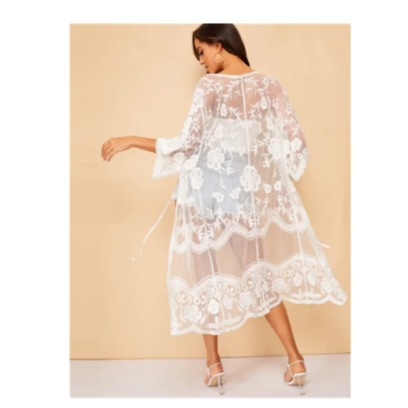 Женское кружевное пляжное платье с цветочным принтом Пляжная накидка на бикини