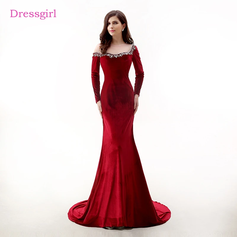 red evening dress long sleeve