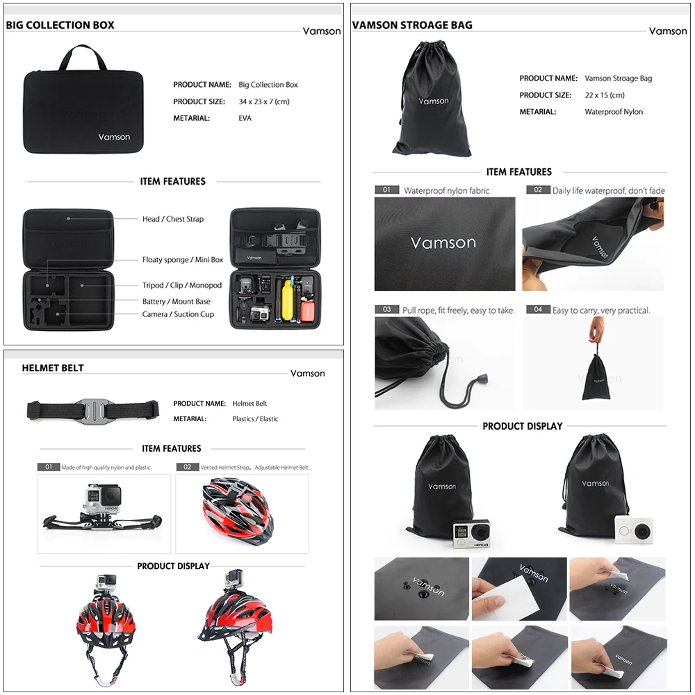 Vamson accesorios para Go Pro Set 3 vías montaje Base colección adaptador para Gopro Hero 6 5 4 3 + para Xiaomi Yi para SJ4000 VS119 - 3