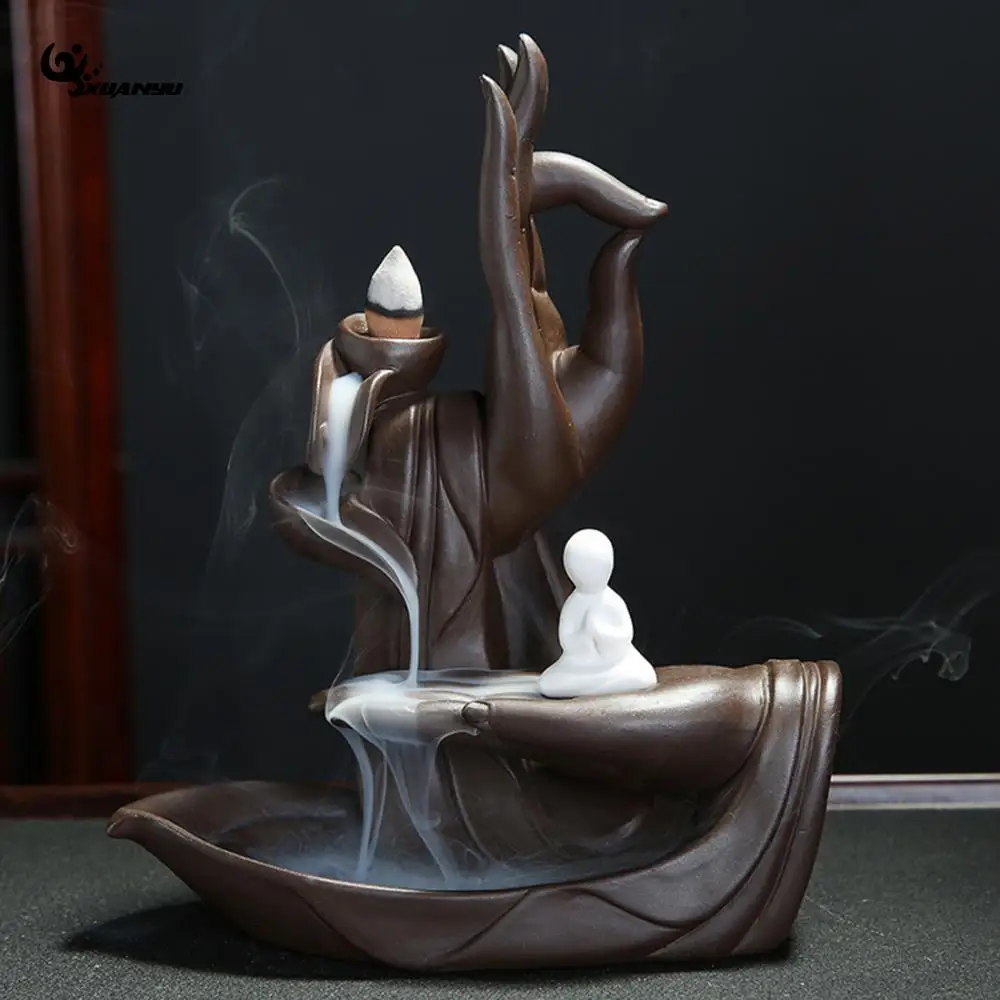 

Porcelain White Lotus Smoke Backflow Incense Burner Cone Stick Holder +10pc Cone Incense Creative Home Bouddha Decor