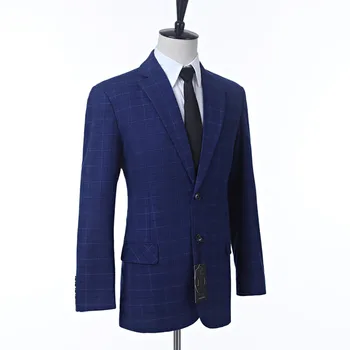 

New Royal Blue Plaid Men's Coat Formal Business Coat Wedding Groom Jacket Dance Party Best Coat Custom Made