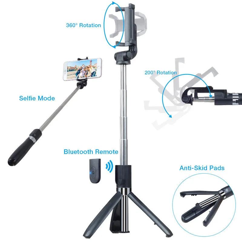 

Wireless Bluetooth 3 in 1 Selfie Stick Mini Tripod For iPhone 8 X 7 6s Plus Foldable Handheld Monopod Shutter Remote Extendable