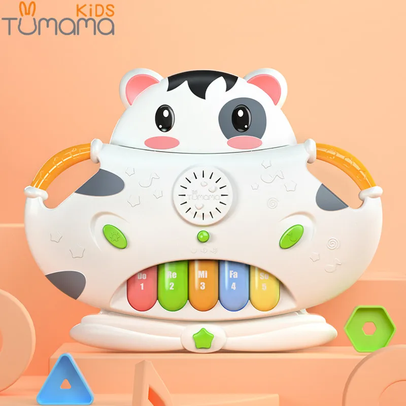 

Tumama 2 in 1 Baby Musical Instrument Toy Cow Electronic Organ Piano key Geometric Blocks Sort Shape Pairing Box Baby Music Toys