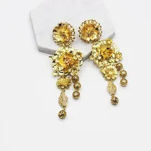 Европа и США Роскошные серьги с кисточками металлический Подсолнух кисточкой Золотые длинные серьги шарики 672