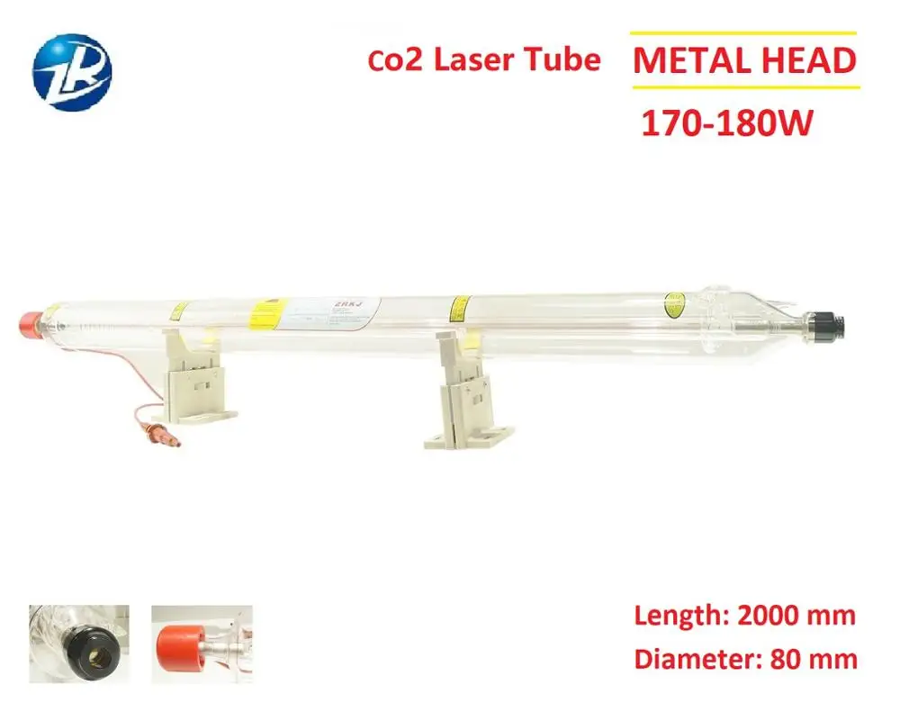 Металлическая головка 170 Вт СО2 лазерная трубка Максимальная мощность 180 Вт Длина 2000 мм с CE и ROHS