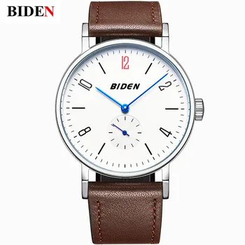

Casual Fashion Leather MensWatch Top Brand BIDEN Hour Clock Simple Design Quartz Watch Men Waterproof Sport Wristwatches Relogio