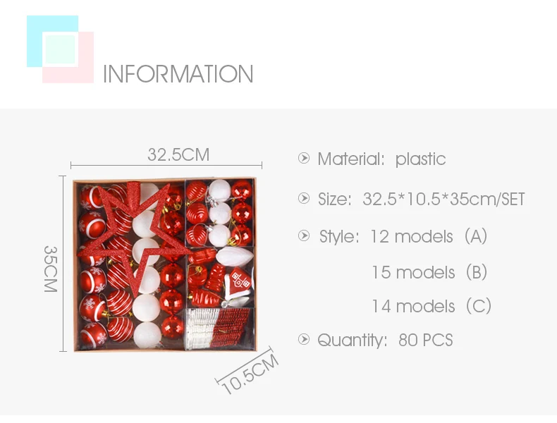 02 inhoo 80pcsset Christmas Tree Ball Ornaments Gift Polystyrene Balls Xmas Party Hanging Ball Merry Christmas Decor for Home 2019