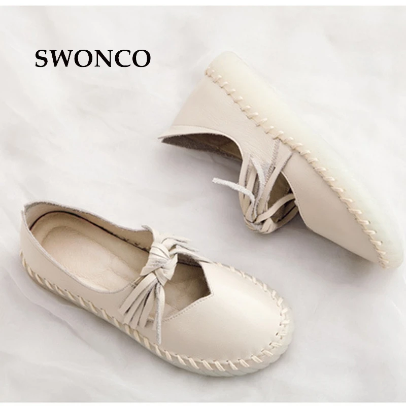 Mocassins 2018 En Main Dames Swonco black Cuir Plat La purple Chaussures Véritable Femmes Beige De Gland Vintage Appartements À 8ON0vnmw